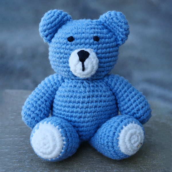 Teddy Bear for Baby and Kids | Cotton Yarn | Blue | 14 cm