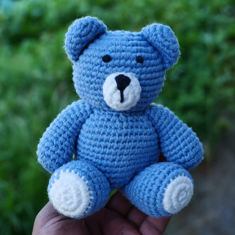 Teddy Bear for Baby and Kids | Cotton Yarn | Blue | 14 cm