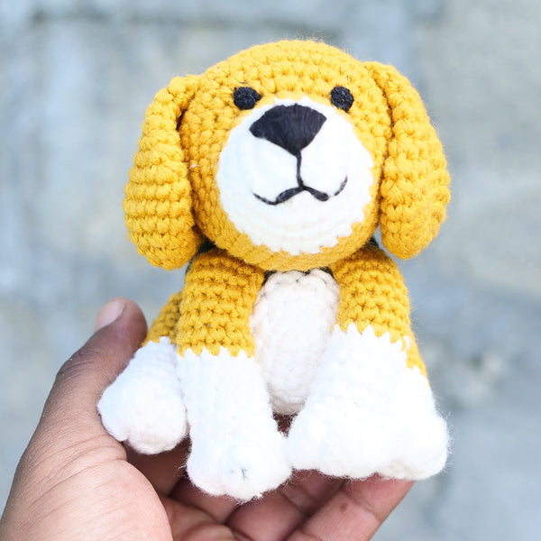 Dog Soft Toy for Baby and Kids | Cotton Yarn | Yellow | 11 cm