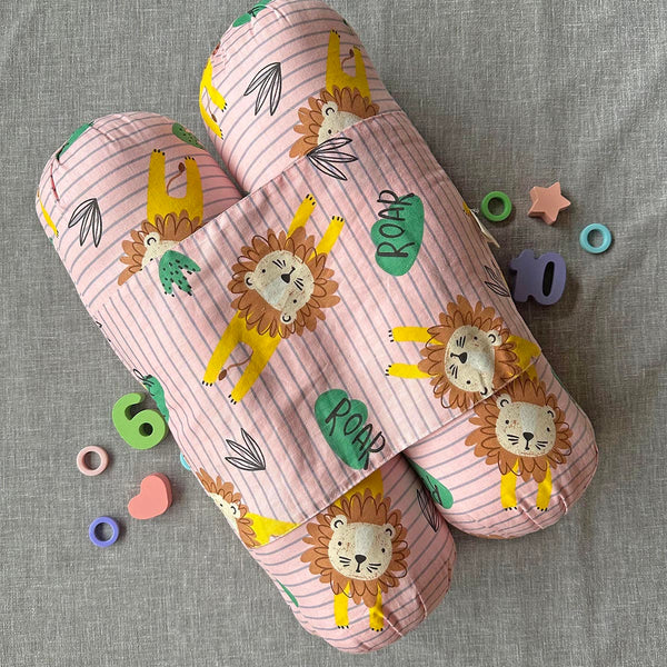 Cotton Baby Pillow| Anti Roll Pillow | Baby Bolsters | Pink.