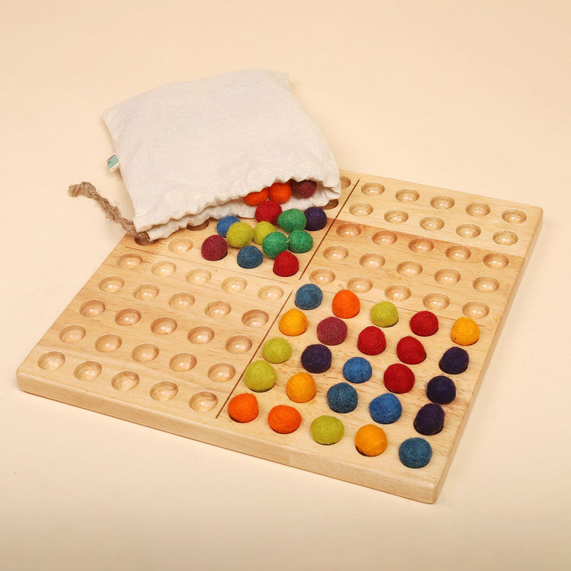 Wooden Toys for Kids | Hundred Board Montessori | 100 Soft Sheep Wool Balls