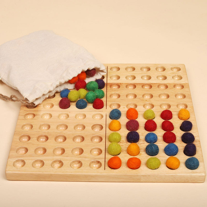 Wooden Toys for Kids | Hundred Board Montessori | 100 Soft Sheep Wool Balls