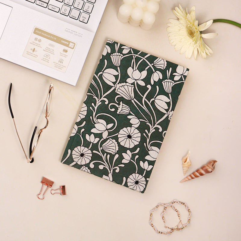 Handmade Paper Journal Diary | Floral Design | Green | 100 Pages