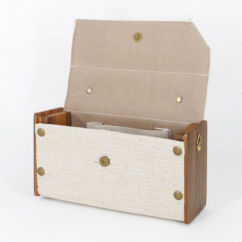 Box Clutch for Women | Cotton & Re-Claimed Wood | 2 Changeable Sleeves | Caramel & White