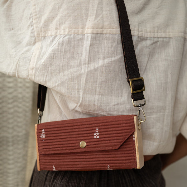 Mini Clutch Bag for Women | Cotton & Re-Claimed Wood | Caramel