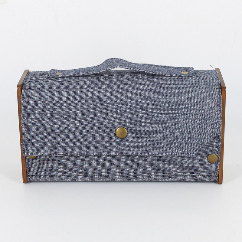 Box Clutch Bag for Women | Cotton & Re-Claimed Wood | 2 Changeable Sleeves | Blue & Pink