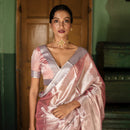 Cotton Silk Banarsi Saree With Blouse Fabric | Motifs Design | Pink