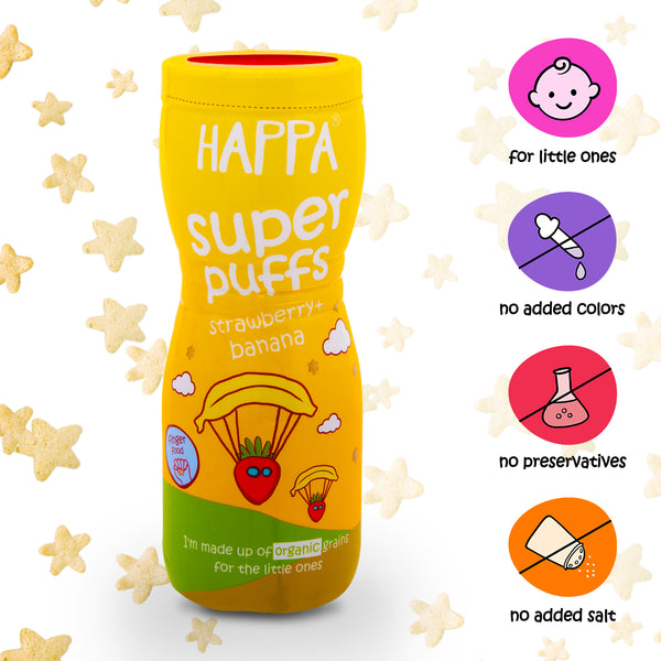 Healthy Snacks for Kids | Strawberry & Banana Super Puffs | Preservative Free | 40 g