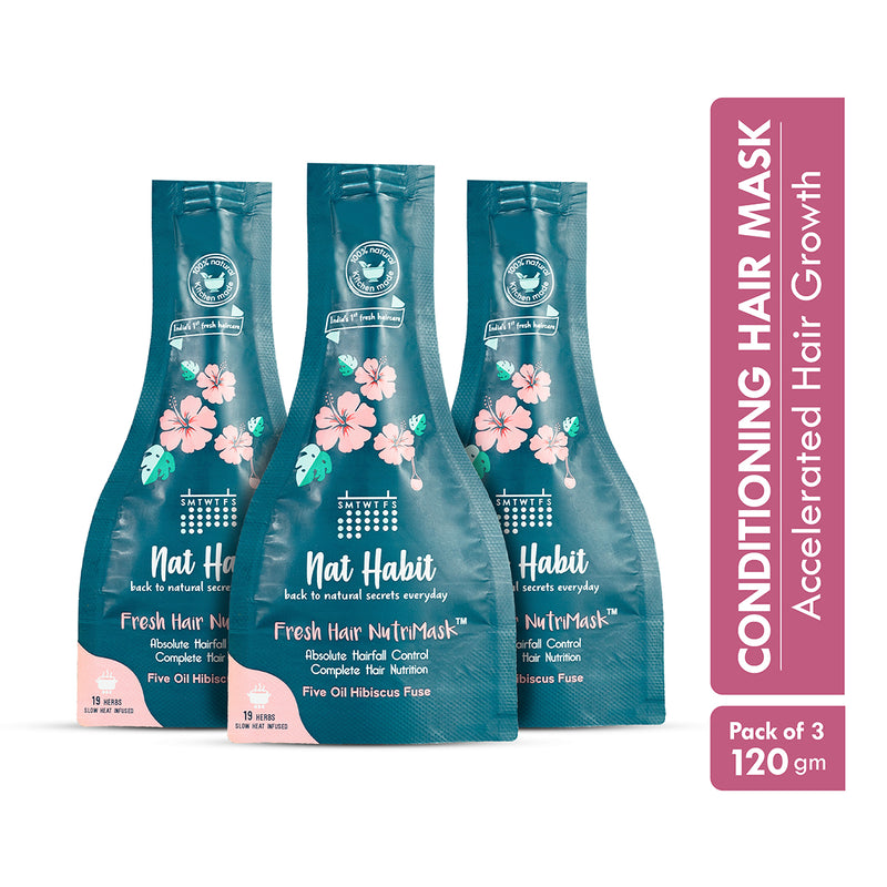 Nat Habit Hibiscus Hair Mask | Hairfall Control | 40 g | Pack of 3