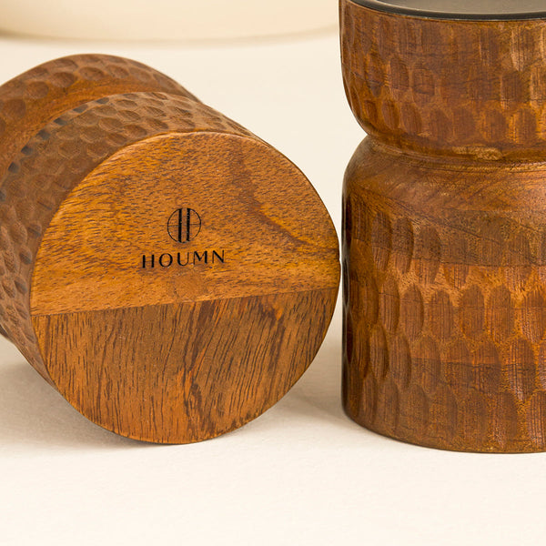 Wooden Candle Holder | Hammered | Mango Wood | 13 cm | Set of 2