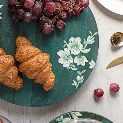 Wooden Serving Platter | Lazy Susan | Mango Wood | Green & Brown | 35 cm