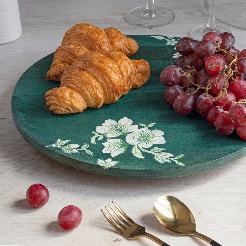 Wooden Serving Platter | Lazy Susan | Mango Wood | Green & Brown | 35 cm