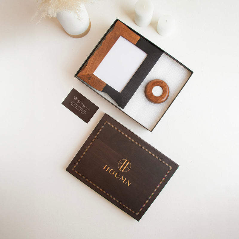 Housewarming Gifts | Wooden Photo Frame & Tea Light Holder | Set of 2
