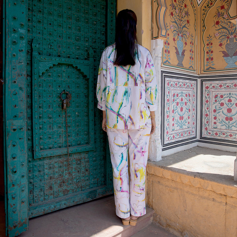 Cotton White Co-Ord Set For Women | Paint Bucket Print