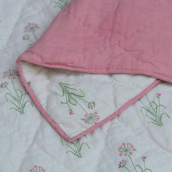 Linen King Size Bed AC Blanket | Reversible | White & Pink