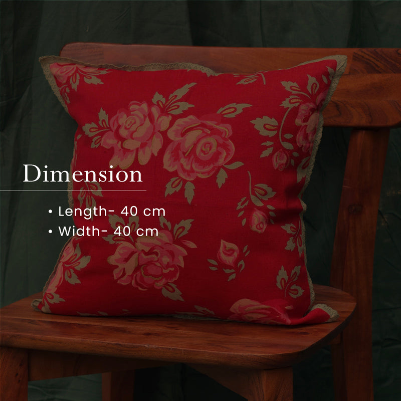 Cotton Linen Printed Cushion Cover | Red