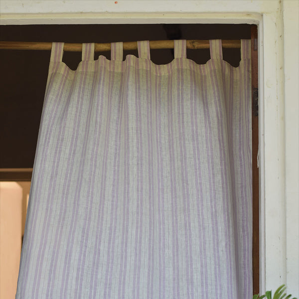 Linen Curtain | Striped | White & Purple