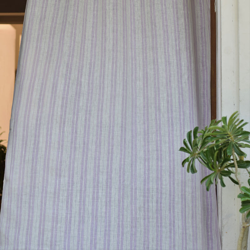 Linen Curtain | Striped | White & Purple