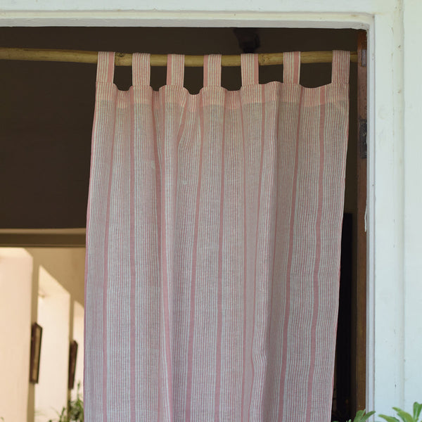 Linen Curtain | Striped | White & Pink
