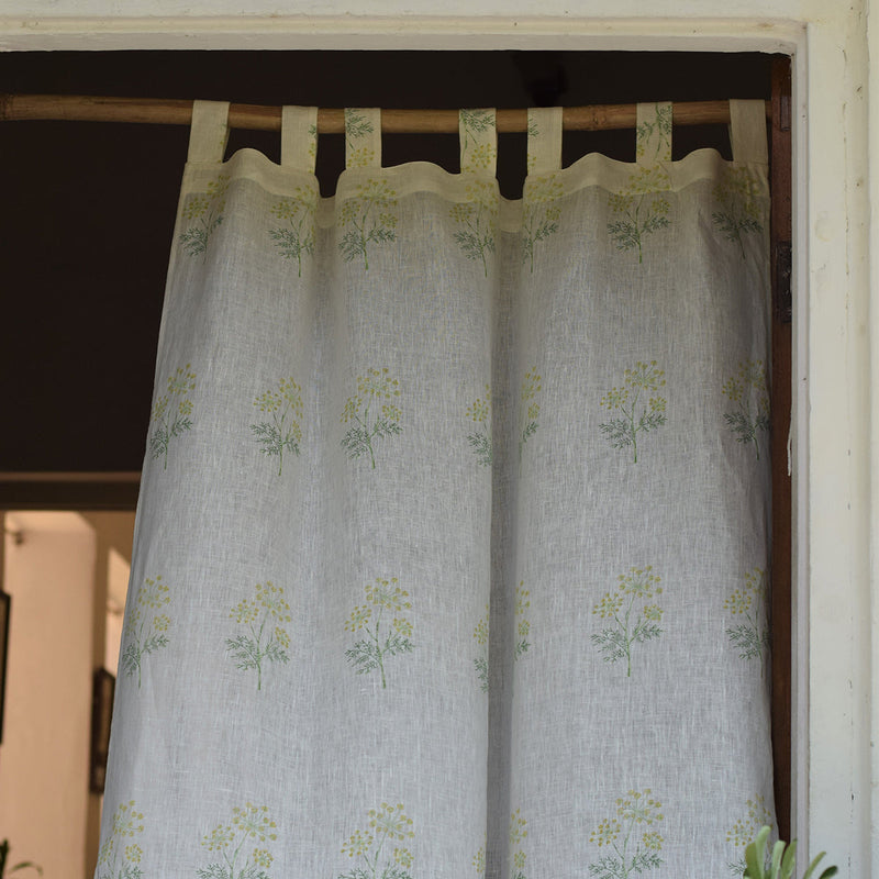 Linen Curtain | Printed | White & Beige