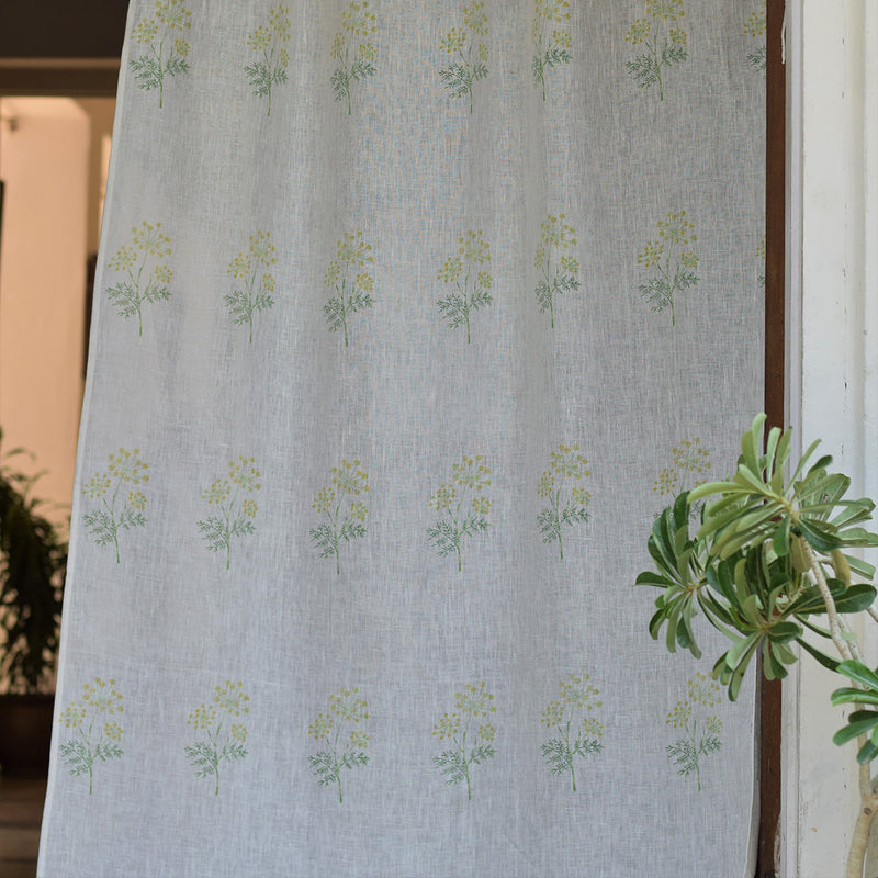 Linen Curtain | Printed | White & Beige