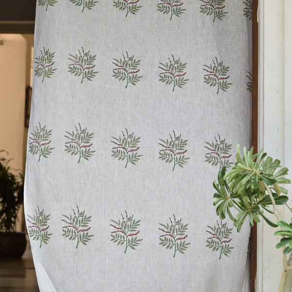Linen Curtain | Printed | White & Green