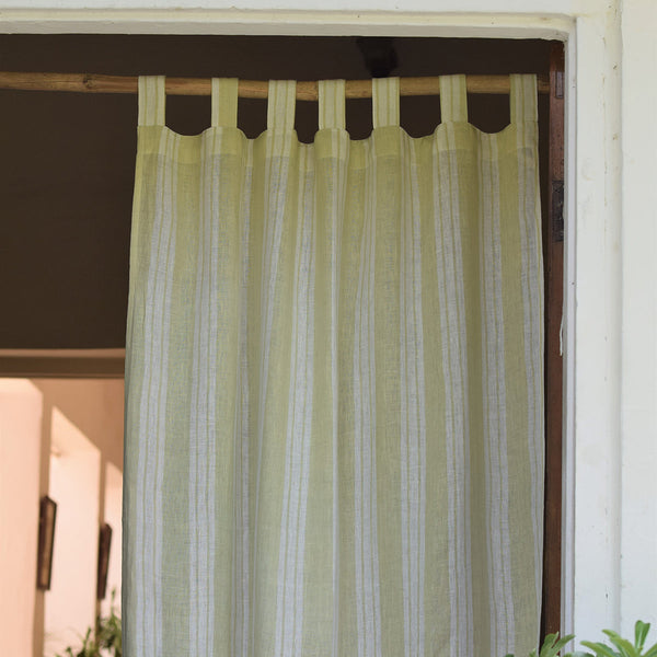 Linen Curtain | Striped | White & Green