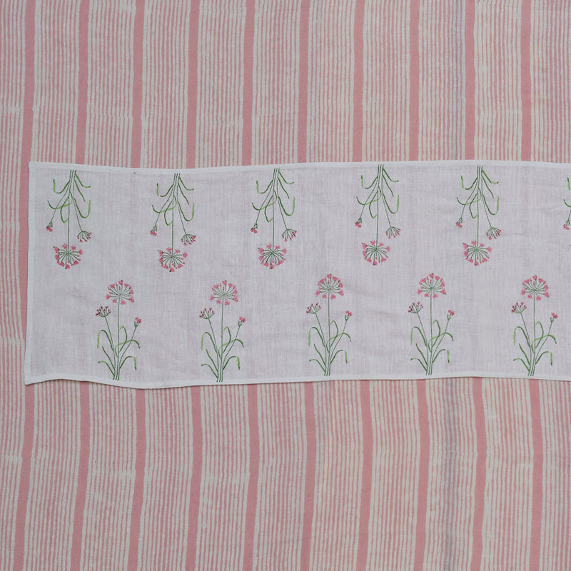 Linen Table Runner | Printed | White & Pink