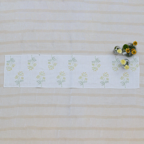 Linen Table Runner | Printed | White & Beige
