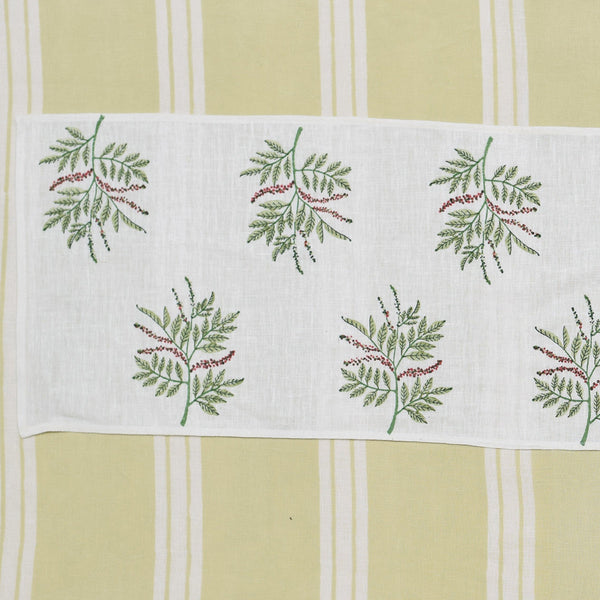 Linen Table Runner | Printed | White & Green