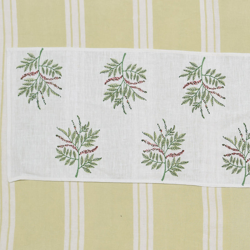 Linen Table Runner | Printed | White & Green
