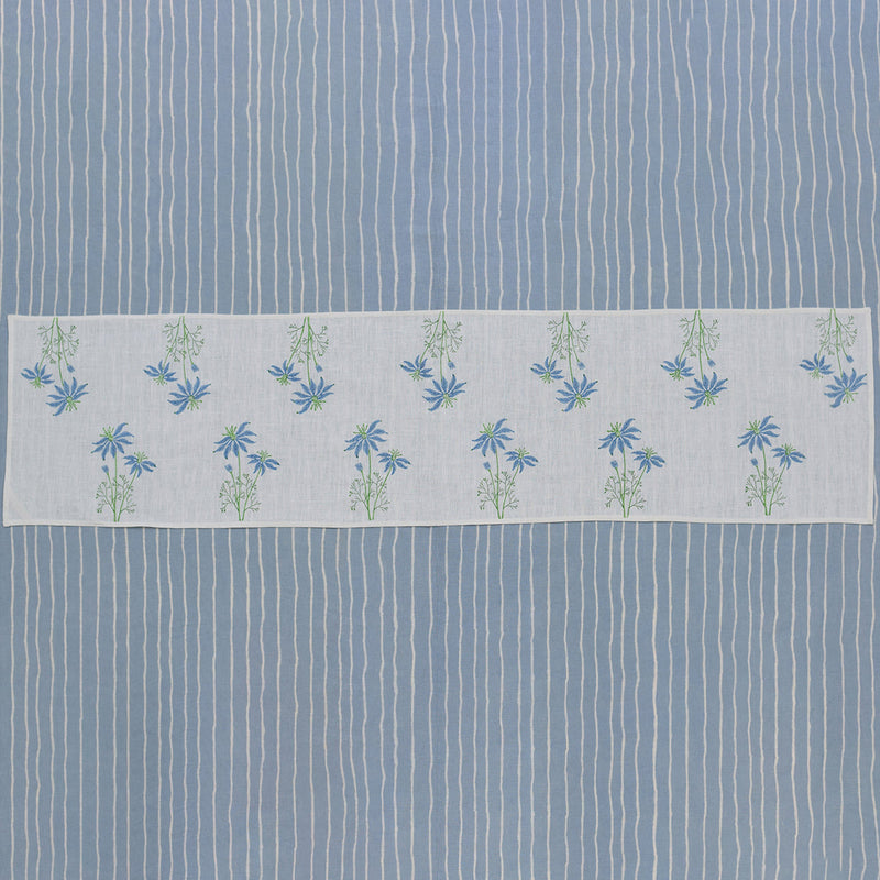 Linen Table Runner | Printed | White & Blue
