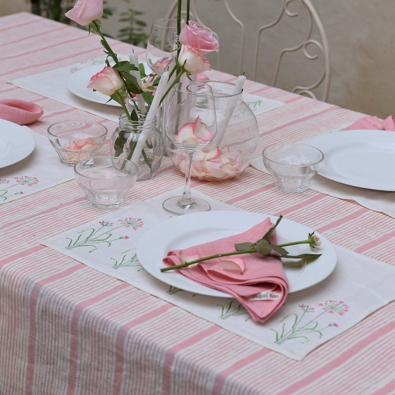 Linen Table Cover | Striped | Pink