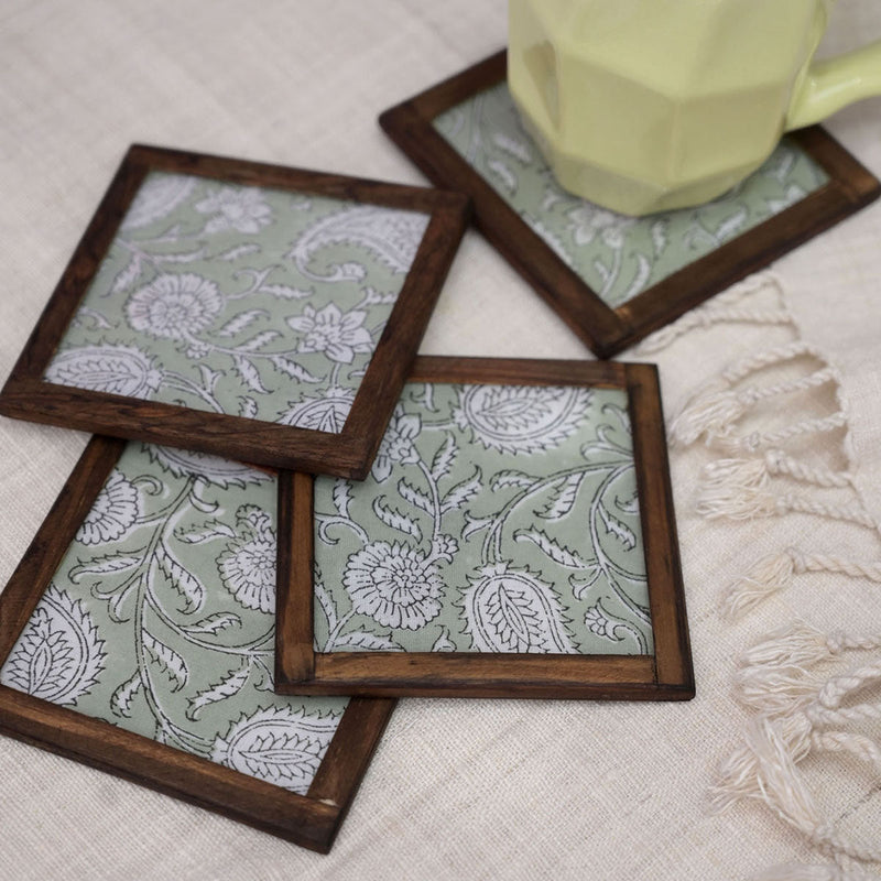 Cotton Coasters | Floral Design | Green