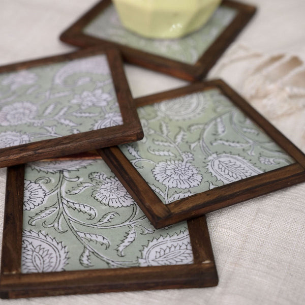 Cotton Coasters | Floral Design | Green