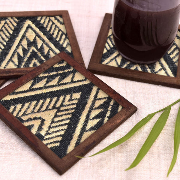 Jute Coasters | Geometric Design | Black