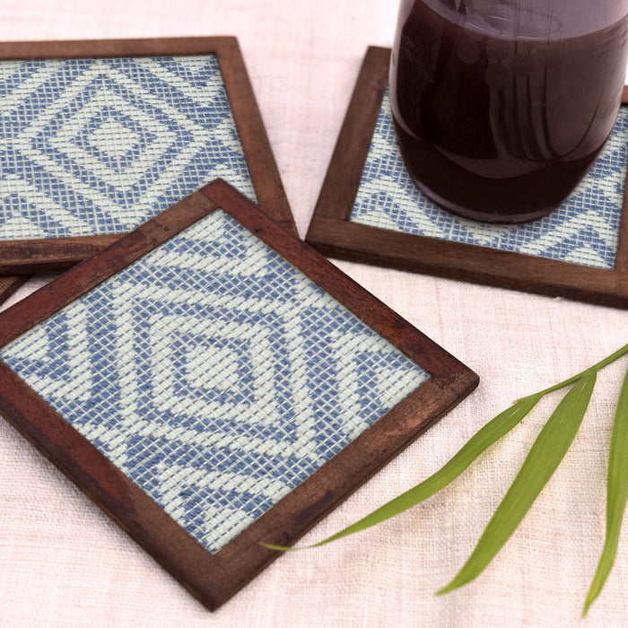 Cotton Coasters | Woven Design | Blue