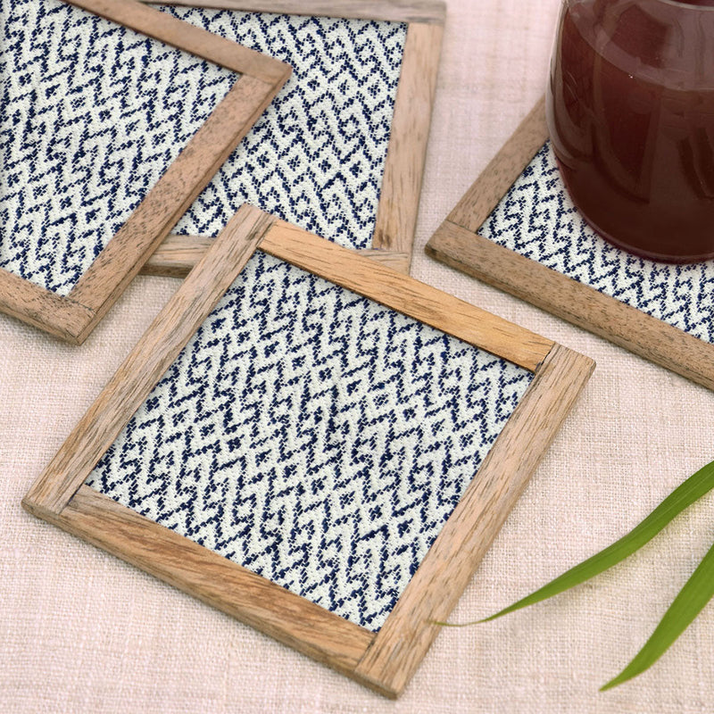 Cotton Coasters | Zig-Zag Design | Blue