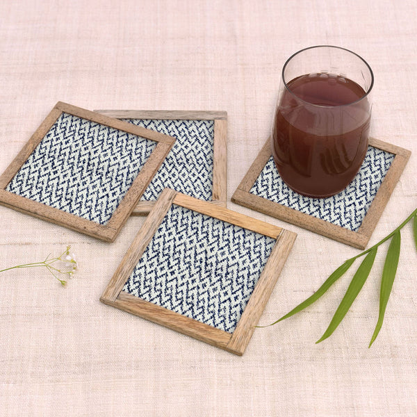 Cotton Coasters | Zig-Zag Design | Blue