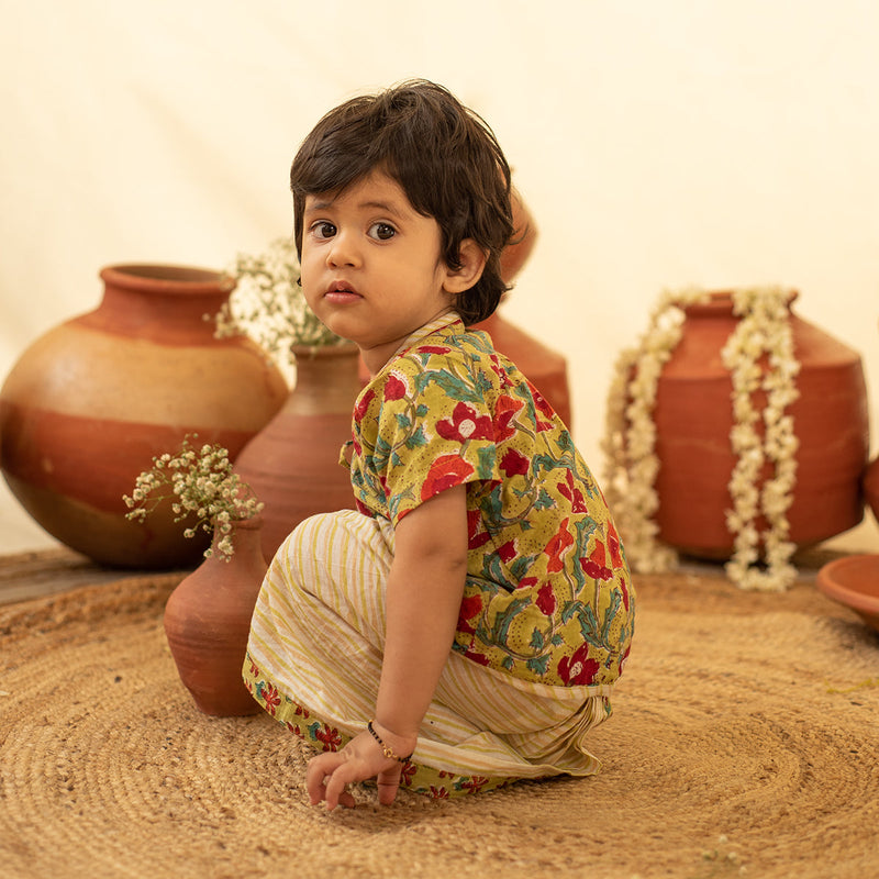 Cotton Baby Kurta with Dhoti | Angrakha Style | Green & Red