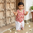 Cotton Baby Boy Clothes | Dhoti Kurta Set | Mittens & Booties | Swaddle | Red & White