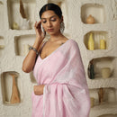 Handloom Pink Linen Saree | Striped