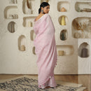 Handloom Pink Linen Saree | Striped