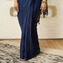 Pure Linen Saree | Navy Blue & Green