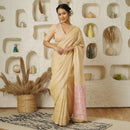 Beige & Pink Linen Saree | Tasselled