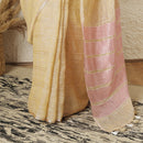 Beige & Pink Linen Saree | Tasselled