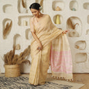 Beige & Pink Linen Saree | Tasselled