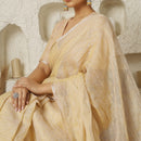 Beige & Pink Linen Saree | Tasselled