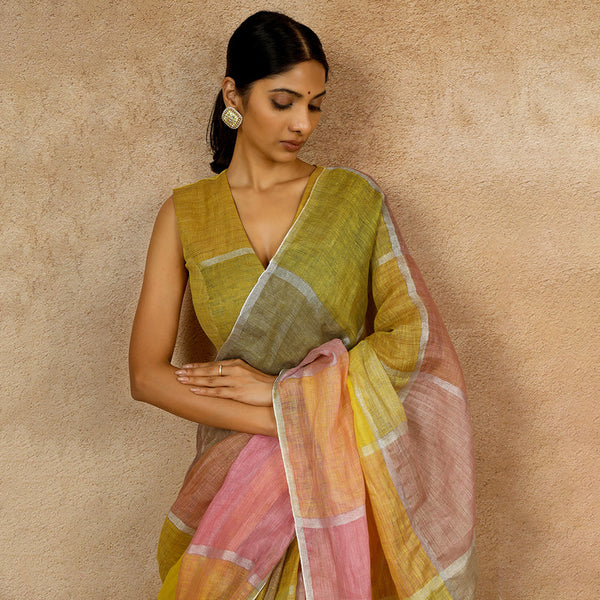 Linen Saree | Striped | Multicolour