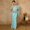 Pure Linen Saree | Tasselled | Sky Blue